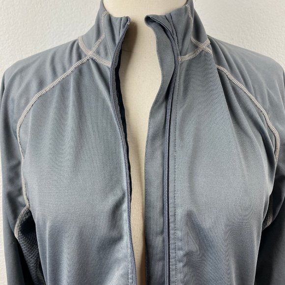 New Balance Gray Jersey Knit Track Jacket Zip Front Waffle Under-Sleeves Size SM - Picture 2 of 10